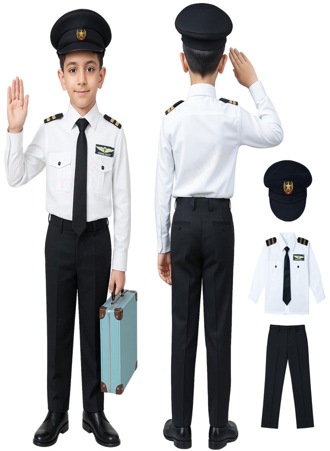 Sarvda Kids Pilot Costume for Boys and Girls- Includes Shirt, Trousers, Tie, and Cap | Fancy Dress Outfit for School Events, Independence Day, Republic Day & Role Play - Image 1